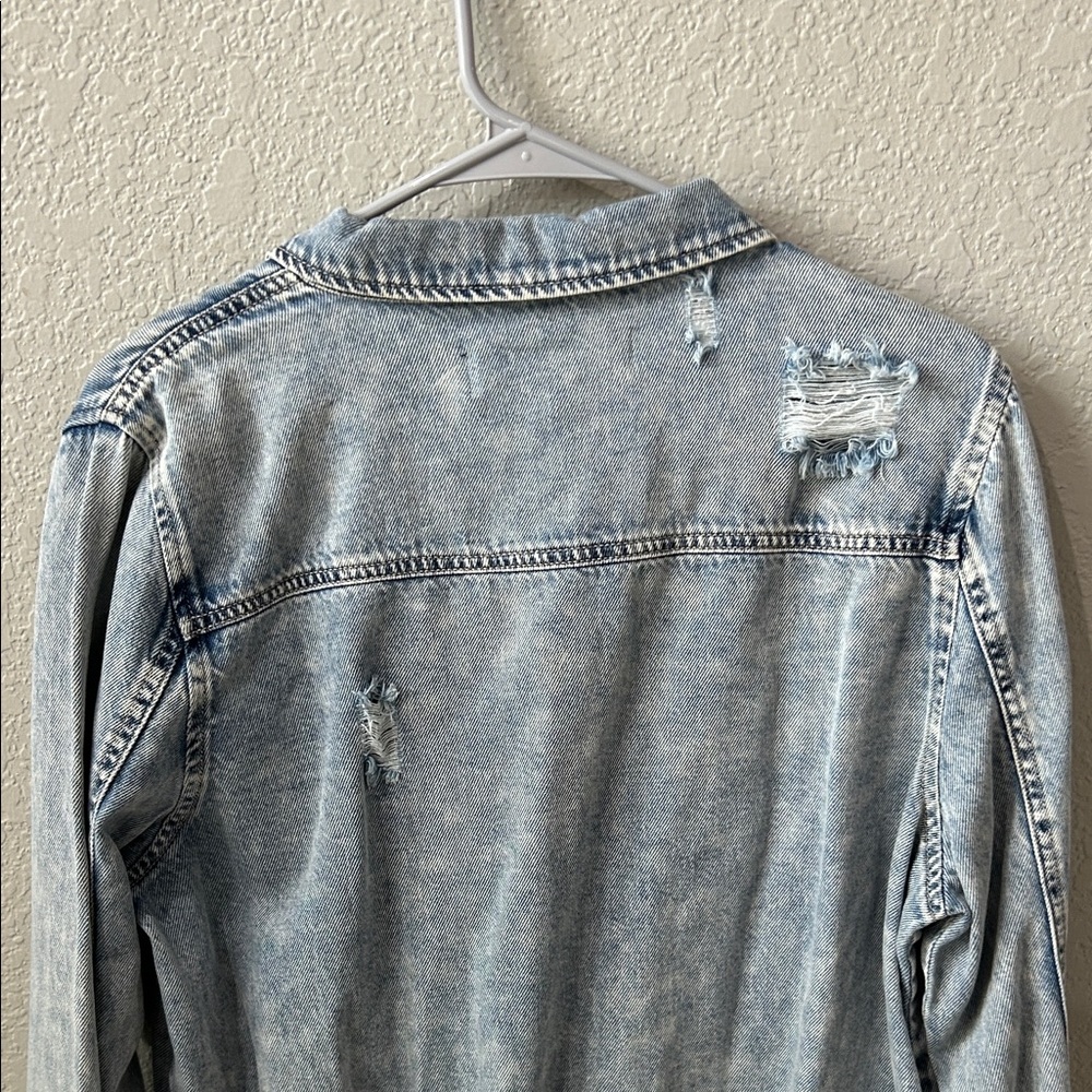 Risen Women's Light Wash Distressed Denim Shirt - Picture 7 of 11